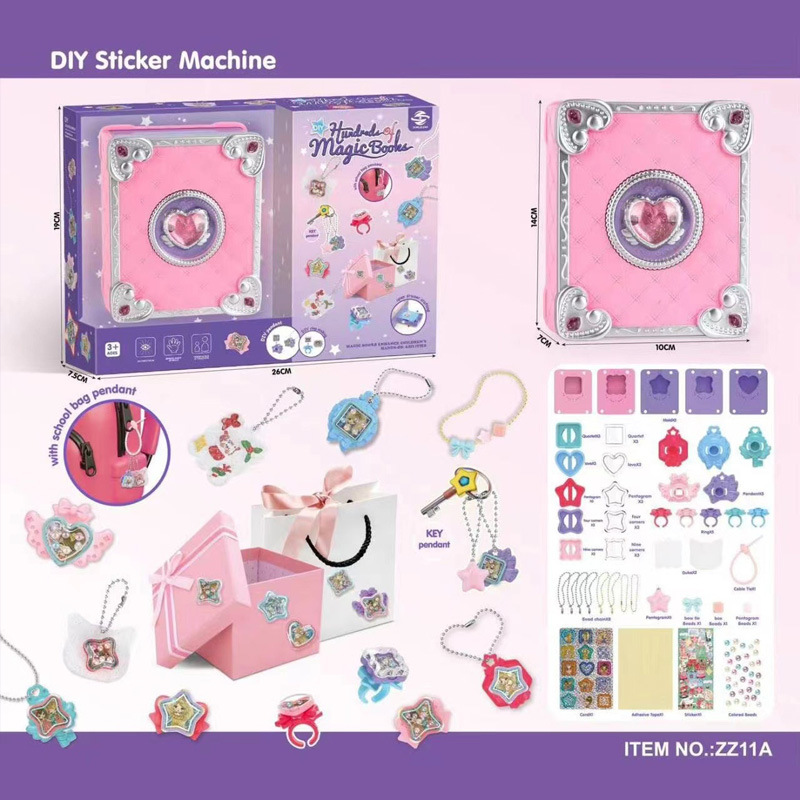 Girls Jewelry Making Kit DIY Arts And Crafts Gifts, Necklace Pendant & Bracelet Crafting Set Versatile Magic Sticker Machine Magic Book Children's DIY Making Christmas Gift Jewelry Gift Set For Kids G