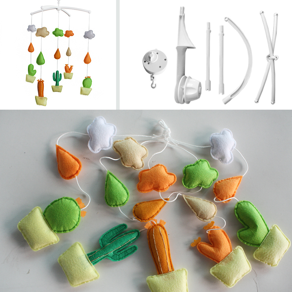 Baby Crib Mobile Green Orange Cactus Handmade Musical Mobile Baby Shower Gift Nursery Decor