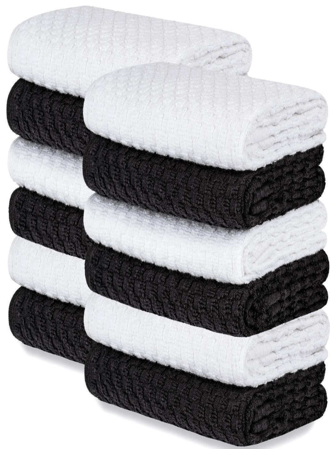 12 Pack Cotton Kitchen Towels Waffle Weave for Embroidery Absorbent Terry Cloth Dish Towels for Washing Hand and Drying Dishes Rags 15x26 Inches Black White